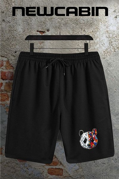 NewCabin Unisex Μαύρο καλοκαιρινό σορτς με στάμπα Tokyo Panda