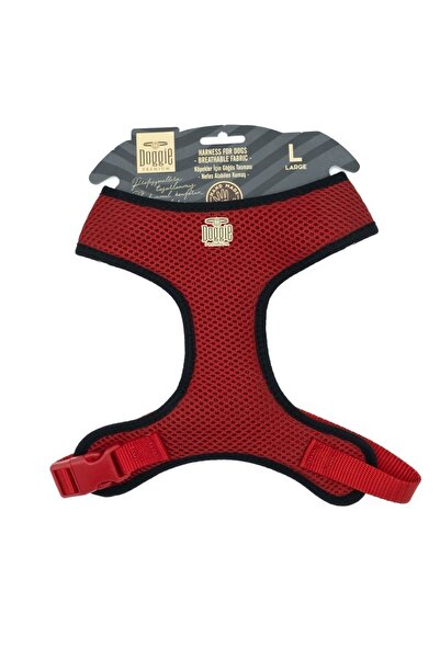 Doggie Havalı Dokumadan El Yapımı Küçük Irk Köpek Göğüs Tasması L-2x45-55cm Kırmızı