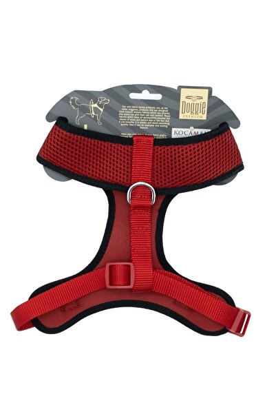 Doggie Havalı Dokumadan El Yapımı Küçük Irk Köpek Göğüs Tasması L-2x45-55cm Kırmızı