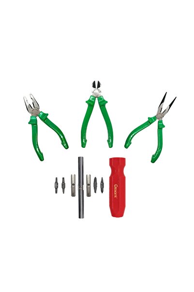 İzeltaş Elta Pense Kargaburun Yan Keski Seti + 8 Parça Değişken Uçlu Tornavida