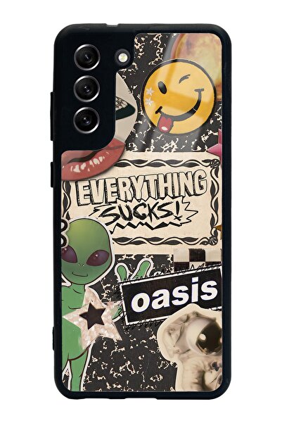 Spoyi Samsung S21 Fe Uyumlu Retro Sticker Tasarımlı Glossy Telefon Kılıfı