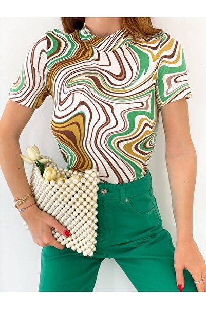 ladyzey Γυναικείο κοντομάνικο κορμάκι Half Fisherman με εμπριμέ πολύχρωμο σχέδιο καραμέλας