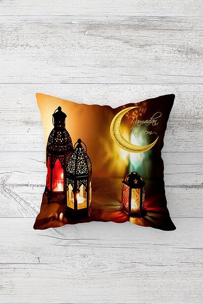 on the clouds Ramadan Kareem Lantern Μαξιλαροθήκη με κρυφό φερμουάρ με στάμπα μονής πλευράς Μαξιλαροθήκη για μαξιλάρι καθίσματος