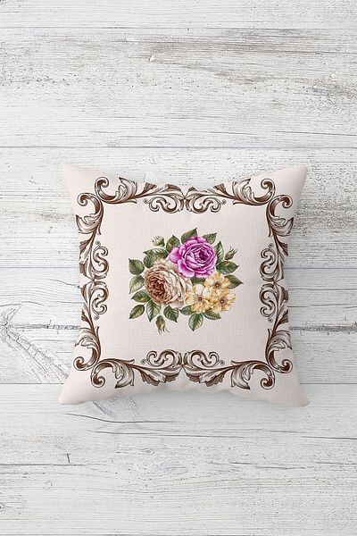 on the clouds Vintage Rose Bouquet Μαξιλαροθήκη με κρυφό φερμουάρ με στάμπα διπλής όψης Μαξιλαροθήκη για καναπέ