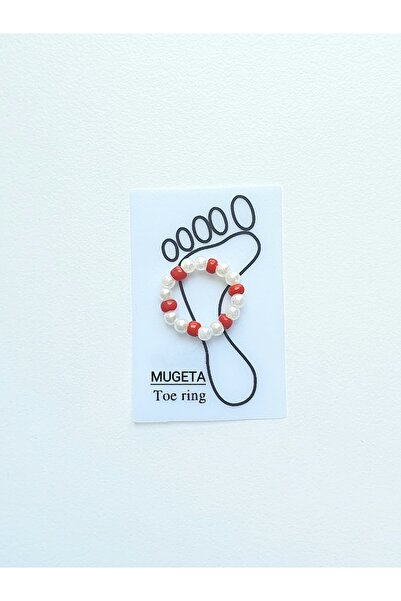 MÜGETA خاتم إصبع القدم من الخرز الأحمر واللؤلؤ من Mugeta
