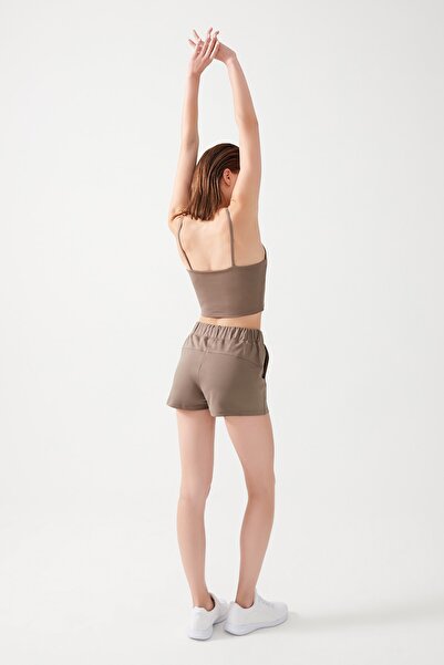 Los Ojos Women's Khaki Pocket Elastic Waist Basic Fit Sports Shorts Shorts