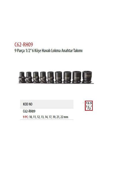 CETA FORM 9 PieCes 1/2'' air SoCket Set - 10-22mm C62-rh09