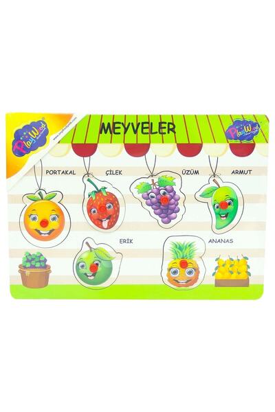 PlayWoods Eğitici Ahşap Tutmalı Meyveleri Öğreniyorum Çocuk Puzzle Oyun Set