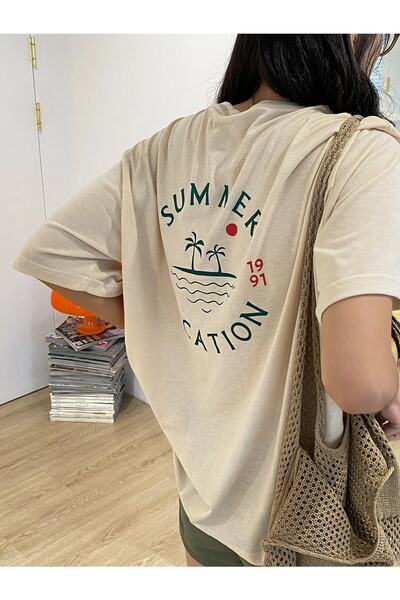 ALİKA Γυναικείο μπλουζάκι σε μπεζ Summer Vacation Oversize