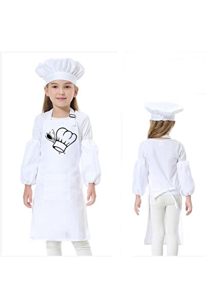RAY TİCARET Set șorț alb 3 piese șorț bucătar copii șorț bucătărie șorț bucătar