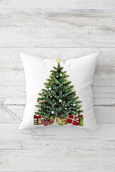 Pelangi New Year Pine Tree Double Sided Printed Hidden Zippered Pillowcase Throw Pillow Seat Pillowcase