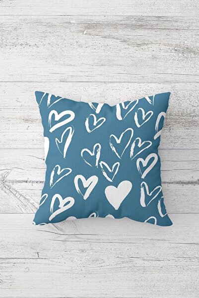 Pelangi غطاء وسادة أرضي أزرق على شكل قلب مطبوع على الوجهين مع غطاء وسادة بسحا...