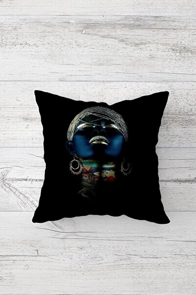 Pelangi غطاء وسادة نسائي أفريقي أسود مطبوع على الوجهين مع سحاب مخفي وغطاء وسا...