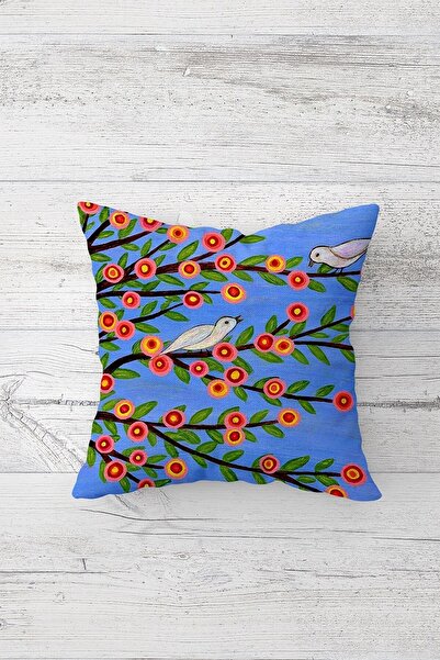 Pelangi غطاء وسادة بسحاب مخفي مطبوع على الوجهين مع طيور زهور الربيع وغطاء وسا...