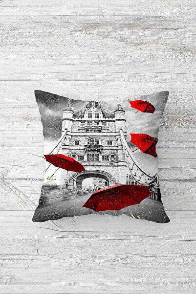 Pelangi غطاء وسادة بسحاب مخفي مطبوع على الوجهين مع مظلة حمراء وغطاء وسادة للمقعد