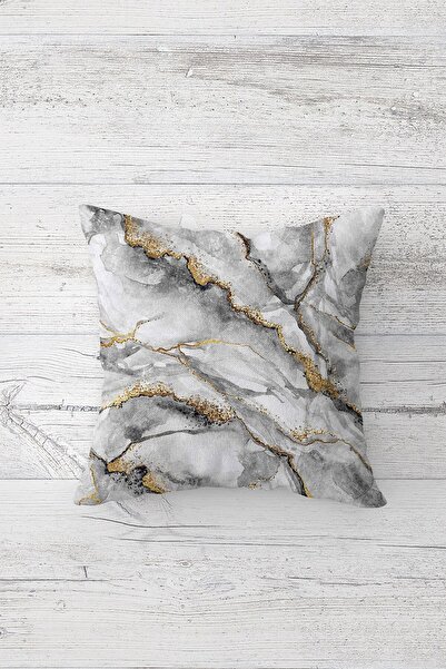 Pelangi غطاء وسادة بسحاب مخفي مطبوع على الوجهين بنمط الرخام الرمادي