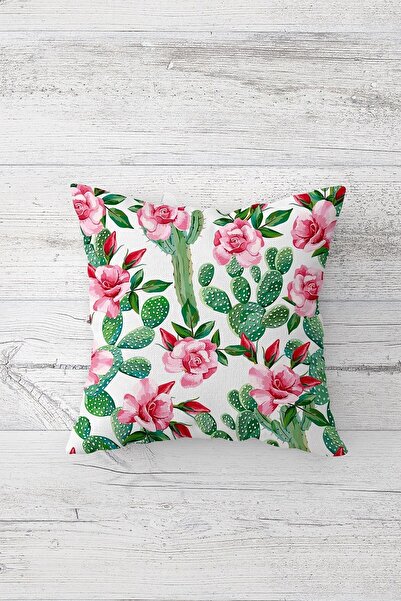 Pelangi غطاء وسادة بسحاب مخفي مطبوع على الوجهين بنمط الصبار والزهور، غطاء وسا...