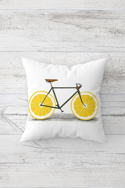 Pelangi Lemon And Bicycle Double Sided Printed Hidden Zippered Pillow Case Throw Pillow Seat Pillow Case