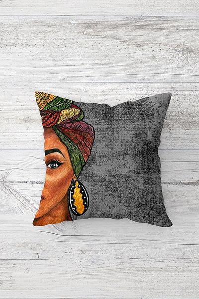 Pelangi African Black Woman Ethnic Double Sided Printed Hidden Zipper Throw Pillow Seat Pillow Case