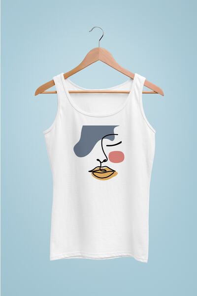 Raf Coll Tricou cu bretele albe pentru femei, imprimat digital, 100% bumbac