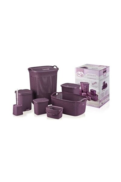 Genel Markalar Rio 7'li Plastik Banyo Seti Örgü Desenli Çeyiz Seti Mürdüm Renkli