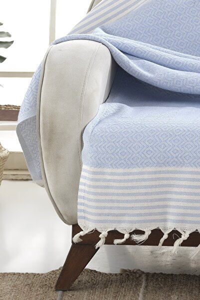 Lux Touch Bergama Bebek Mavi 2 Adet Koltuk Örtüsü 180 X 200 Cm Koltuk Şalı Kanepe Berjer Örtüsü Pamuklu