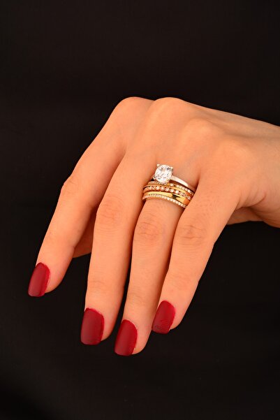 Cebeci Tek Taşlı Alyans 2 Li Altın Yüzük