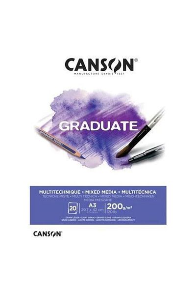 Canson Drawing Block Graduate Mix Media White 20 Syms A3 200 Gr