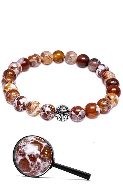 Tesbih Atölyesi Red and White Natural Agate Stone Silver Bracelet - Certified