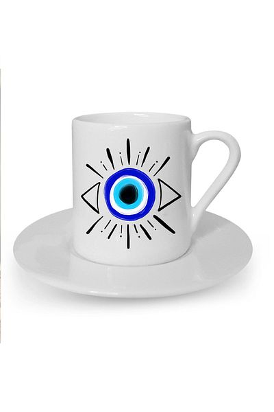 Kumbara Hediyelik White Turkish Coffee Cup with Eye Pattern
