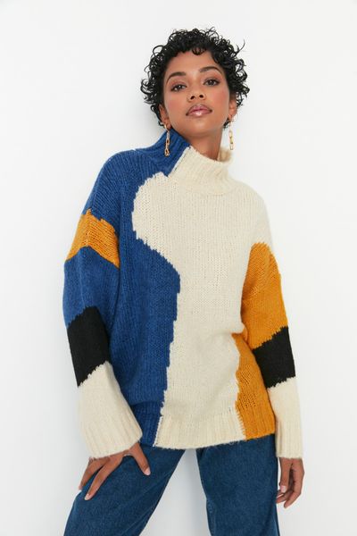 Multicolored Soft Textured Color Blocked Knitwear Sweater TWOAW20XS0047