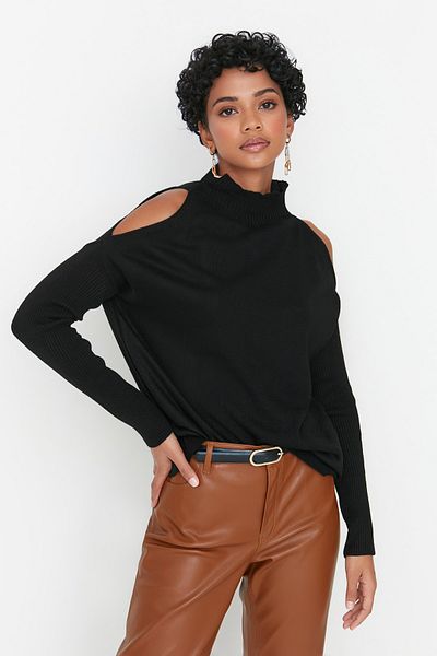 Trendyol Collection Pulover negru din tricotaje cu fereastra/decupat TWOAW20FV0064