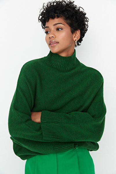 Trendyol Collection Pulover verde, moale, texturat, cu croiala largă, tricotaje TWOAW20KZ1059