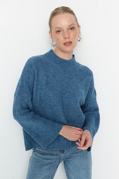 Trendyol Collection Pulover din tricotaje de bază cu textura moale Indigo TWOAW22KZ0474