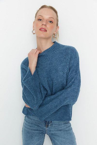 Trendyol Collection Pulover din tricotaje de bază cu textura moale Indigo TWOAW22KZ0474