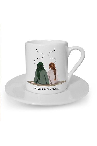 Kumbara Hediyelik White Turkish Coffee - Always Side and Side Printed Cup