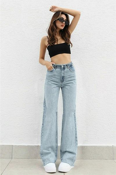 DRC trend Anii 90 Blue Lycra - Blugi largi cu talie super înaltă Pantaloni Palazzo
