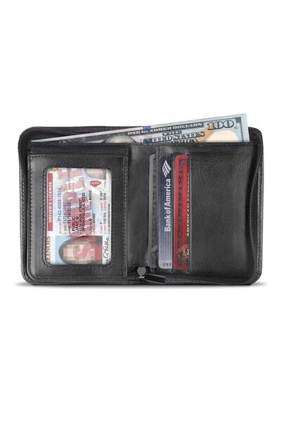 OttoAngelino Otto Angelino Italian Leather Multi-Purpose Zippered Wallet with RFID Protection - Black