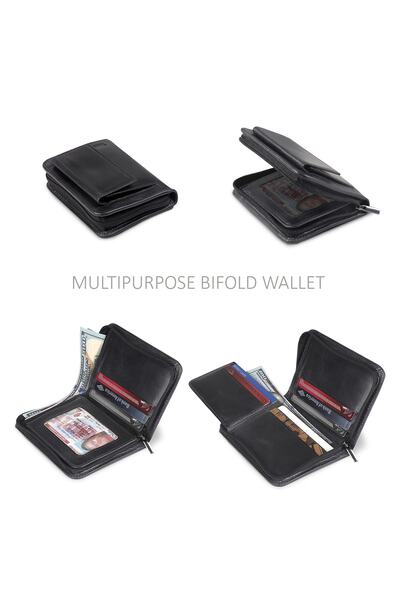 OttoAngelino Otto Angelino Italian Leather Multi-Purpose Zippered Wallet with RFID Protection - Black