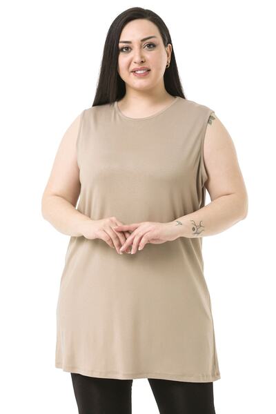 DISENTIS MODEST Large Size Round Neck Thick Strap Viscose Long Mink Bodysuit