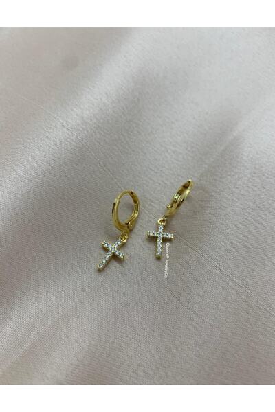 Queen B JewelryCo Gold Haç Küpe