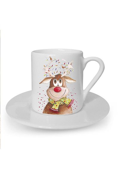 Kumbara Hediyelik New Year Christmas Themed Printed White Turkish Coffee Cup