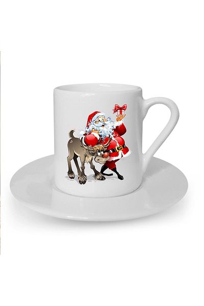 Kumbara Hediyelik New Year Christmas Themed Printed White Turkish Coffee Cup