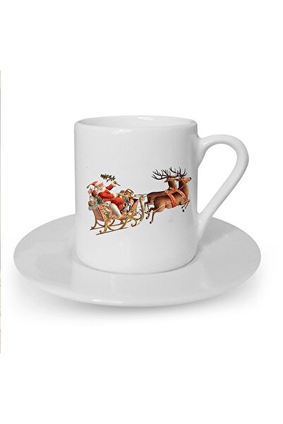 Kumbara Hediyelik Yılbaşı Noel Temalı Baskılı Beyaz Türk Kahvesi Fincanı