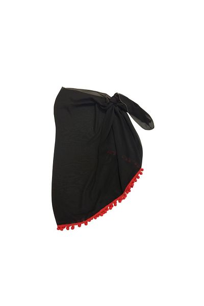 IŞIN Women's Black Colored Pompom Short Pareo