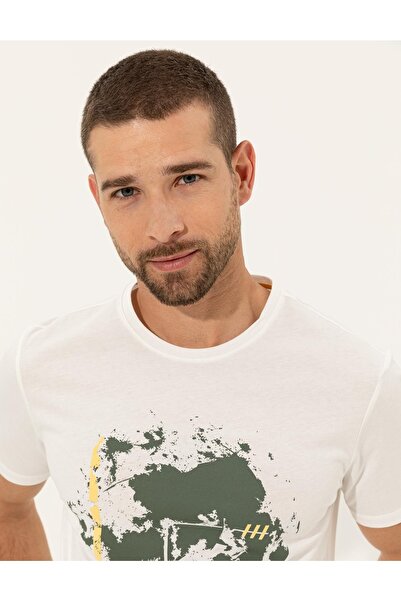 Pierre Cardin Μπλουζάκι Ecru Slim Fit Crew Neck