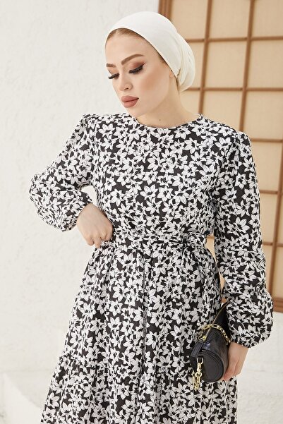 InStyle Leniva Floral Belted Dress - Black