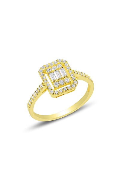 Sahira Jewelry Baget Beyaz Taşlı Ayarlanabilir 14 K Gold Kaplama Kadın Yüzük