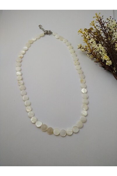 BalıkHediyelik Beyaz Sedef Taşı Kolye Doğaltaş Kolye 8 mm