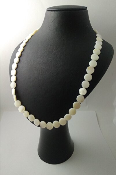 BalıkHediyelik Beyaz Sedef Taşı Kolye Doğaltaş Kolye 8 mm